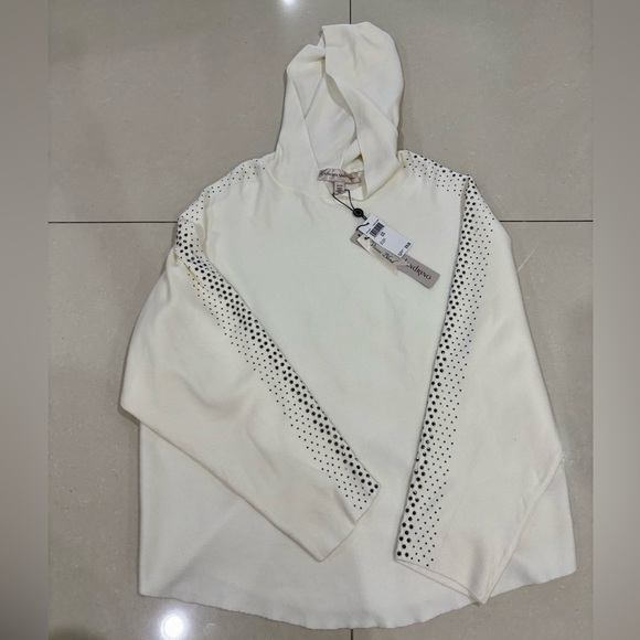 Catherine Malandrino Jackets & Blazers - Catherine Malandrino Cream Hooded Top with Studded Shoulders